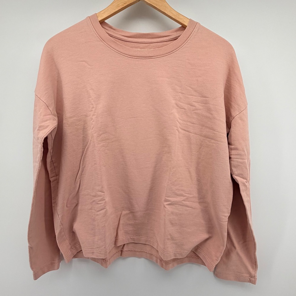 Madewell Sweatshirt Womens Small Pink Cotton French Terry Crop Drop Shoulder Top